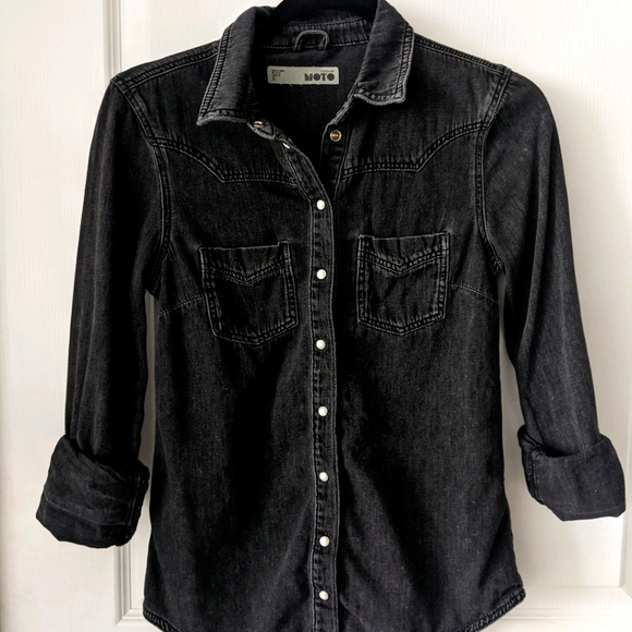 Topshop Tops - Topshop Moto Black Denim Button Down